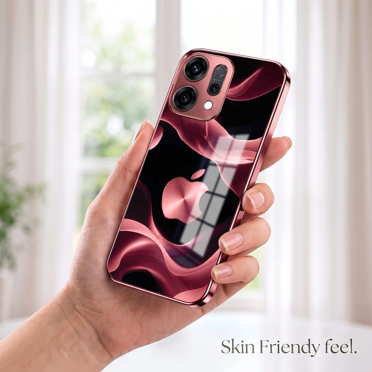 Oppo Reno 14 5G Luxury Wave Pink Electroplated Glass Phone Back Case