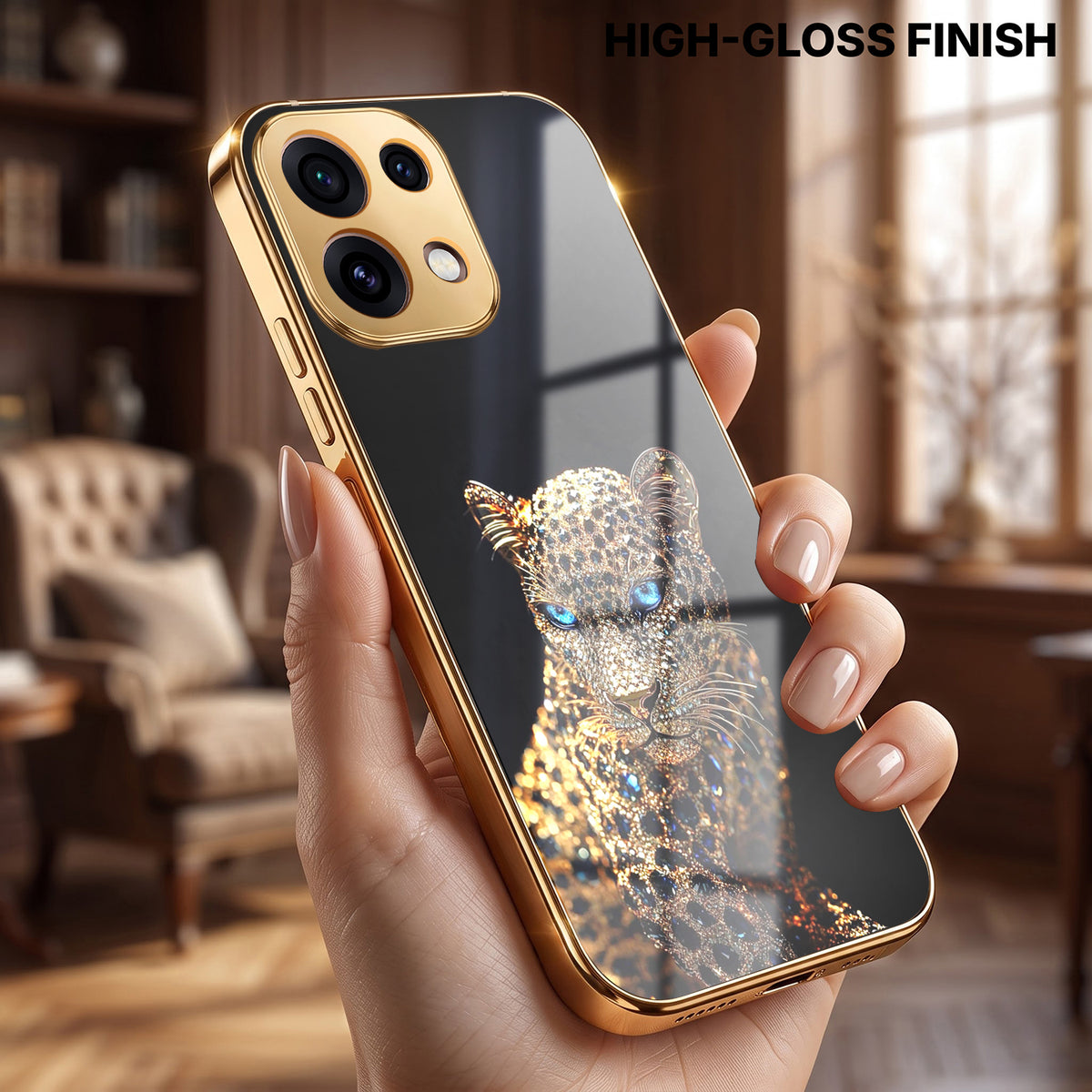 Oppo Reno 16C 5G Panther Gold Electroplated Glass Phone Back Case