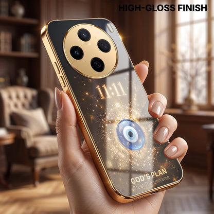 Vivo X200 5G God’s Plan Evil Eye Gold Electroplated Glass Phone Back Case