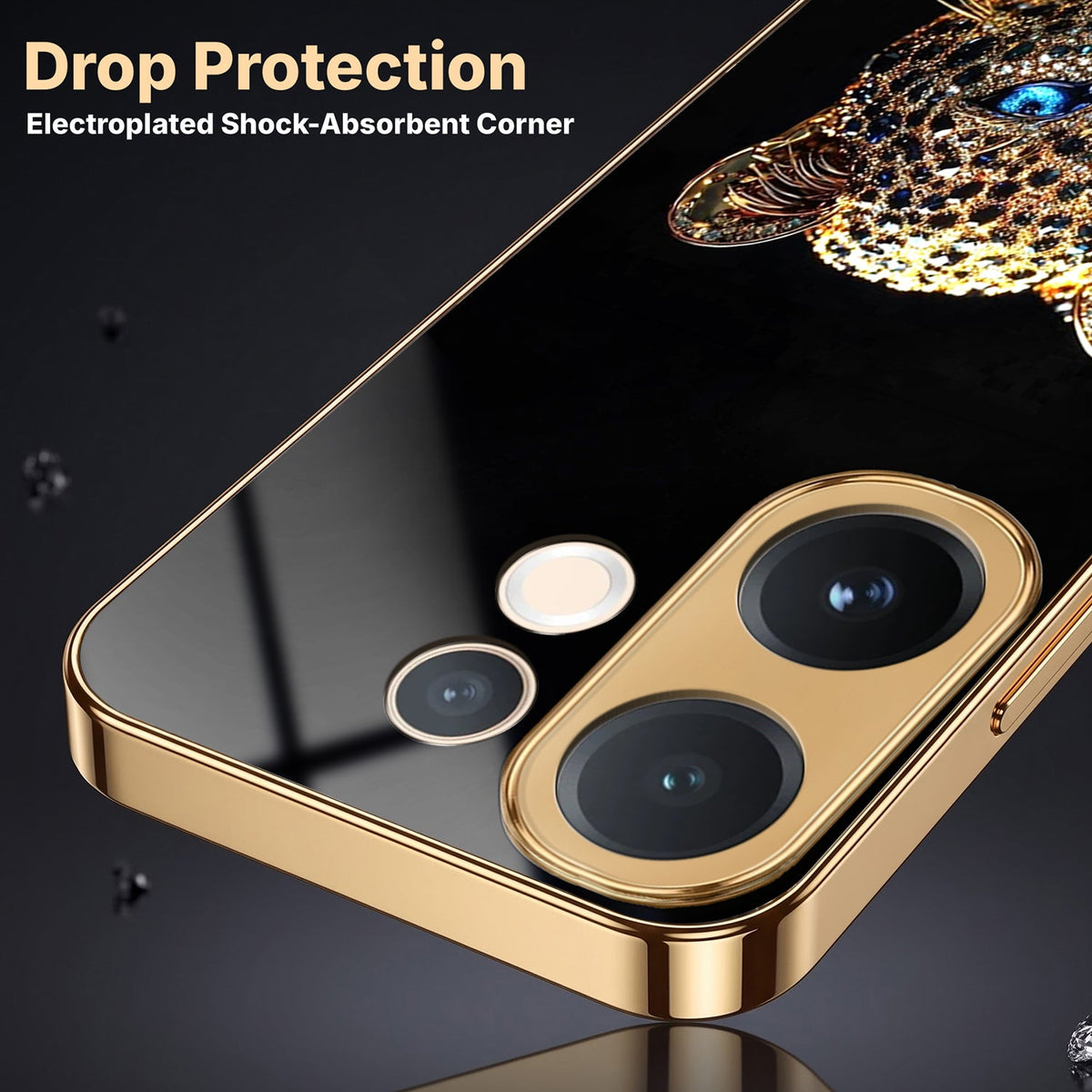 Vivo V60 5G Panther Gold Electroplated Glass Phone Back Case