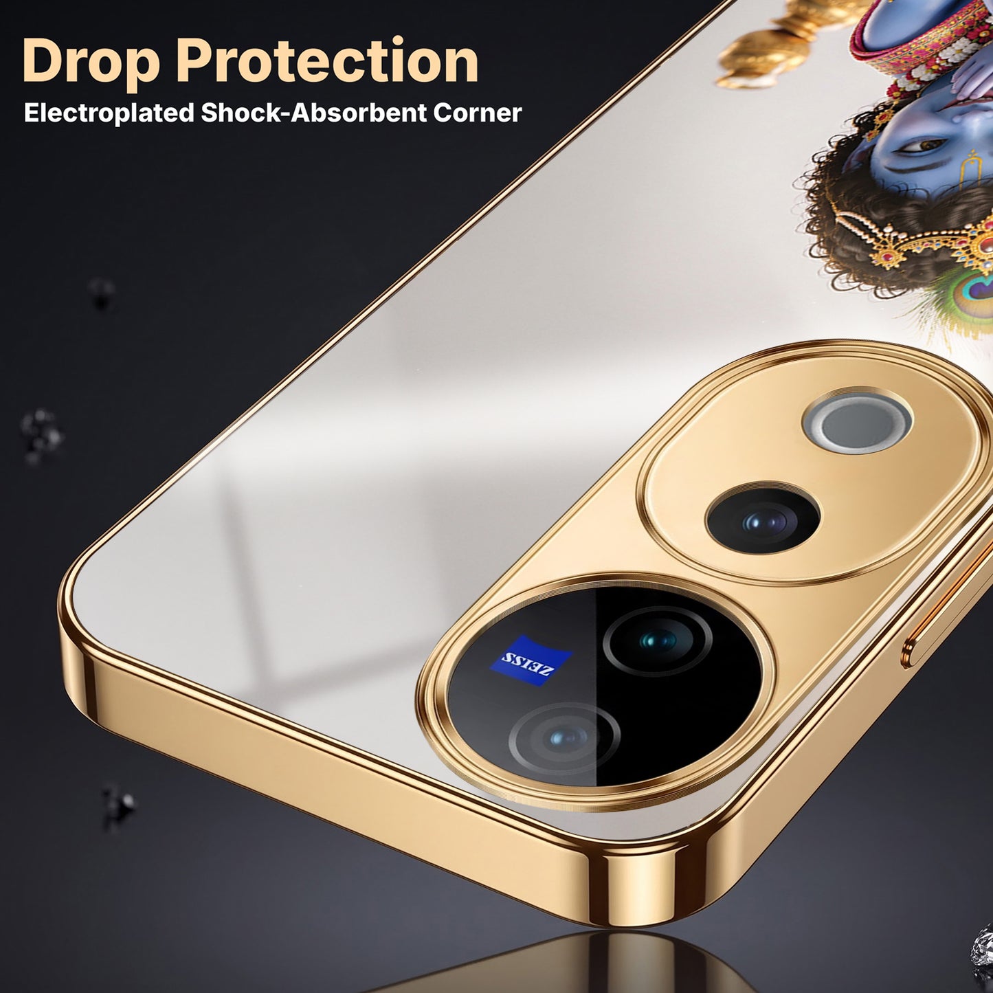 Vivo V40 Pro 5G Bal Krishna Blessings Gold Electroplated Glass Phone Back Case