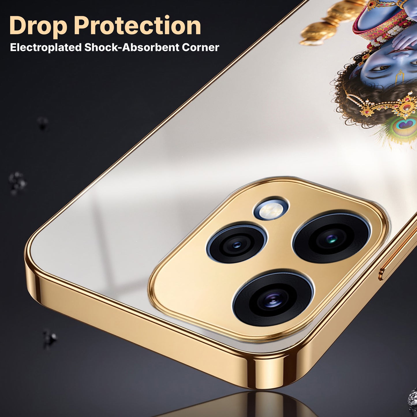 Oppo Reno 15 5G Bal Krishna Blessings Gold Electroplated Glass Phone Back Case