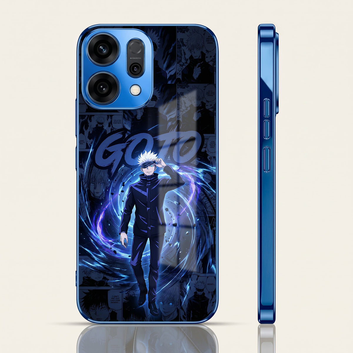 Oppo Reno 14 5G Jujutsu Kaisen Blue Electroplated Glass Phone Back Case