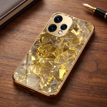 Oppo Reno 15 5G Golden Diamond Shatter Gold Electroplated Glass Phone Back Case