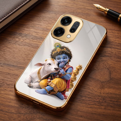 Oppo Reno 14 5G Bal Krishna Blessings Gold Electroplated Glass Phone Back Case