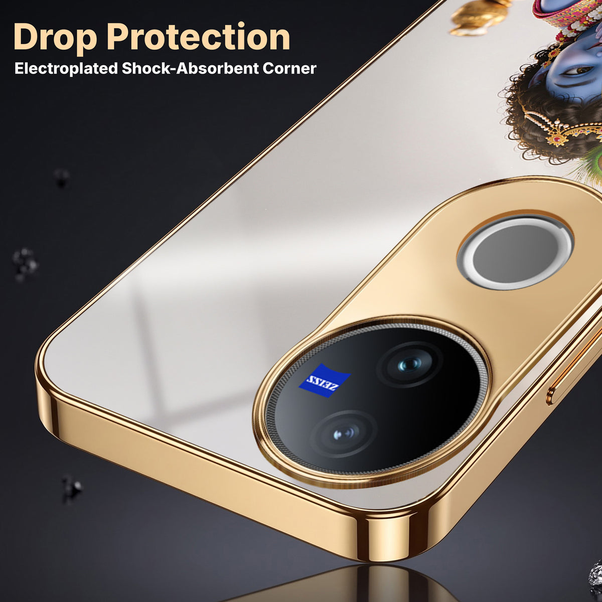 Vivo V50 5G Bal Krishna Blessings Gold Electroplated Glass Phone Back Case