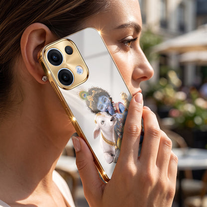 Oppo Reno 13 5G Bal Krishna Blessings Gold Electroplated Glass Phone Back Case