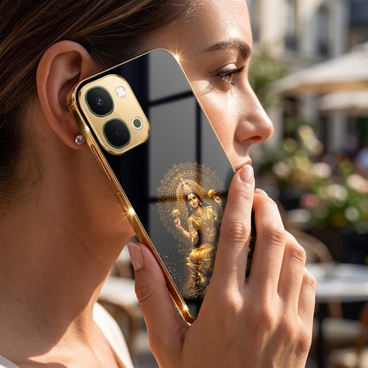 Vivo T5x 5G Golden Maa Lakshmi Gold Electroplated Glass Phone Back Case