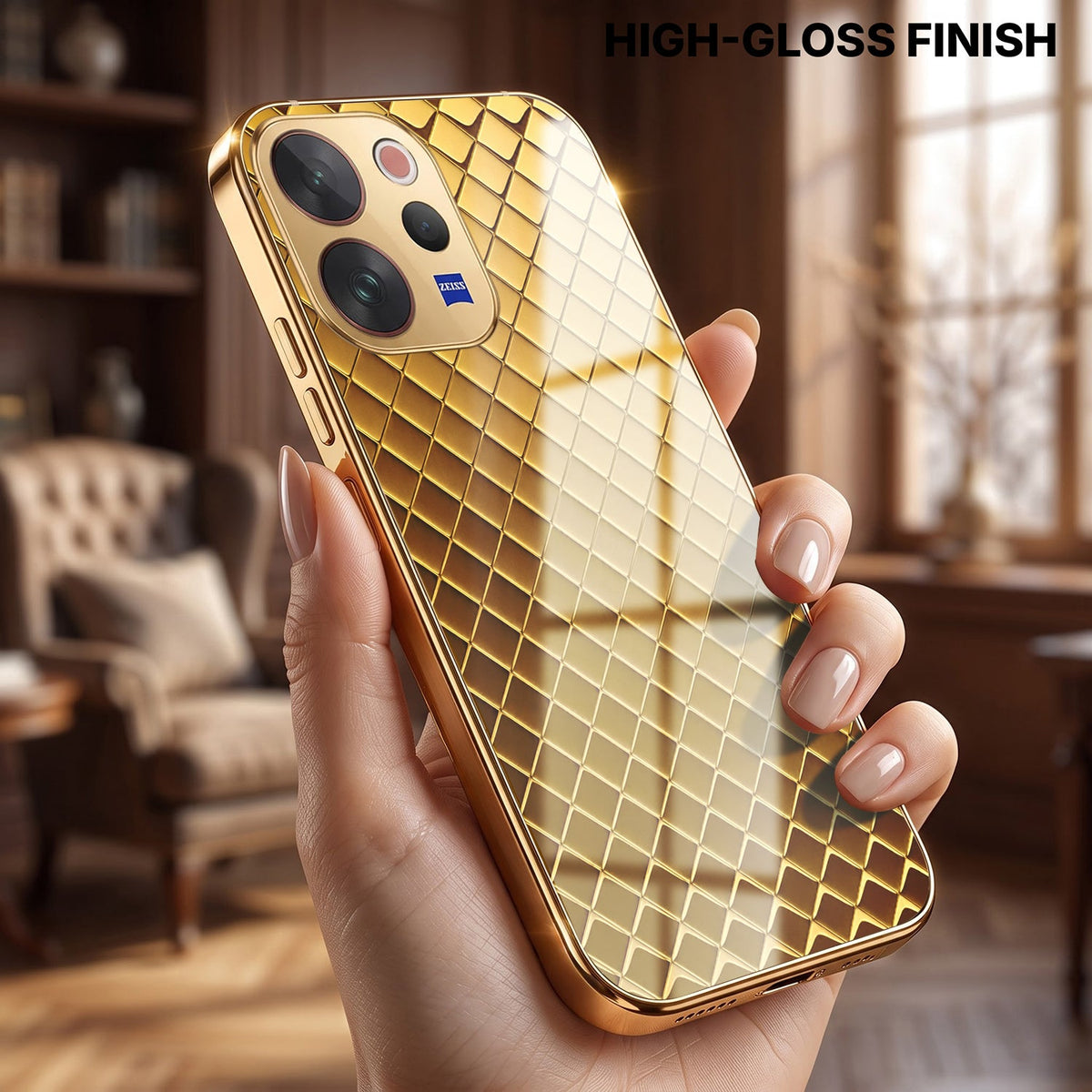 Vivo V70 5G Golden Criss Cross Gold Electroplated Glass Phone Back Case