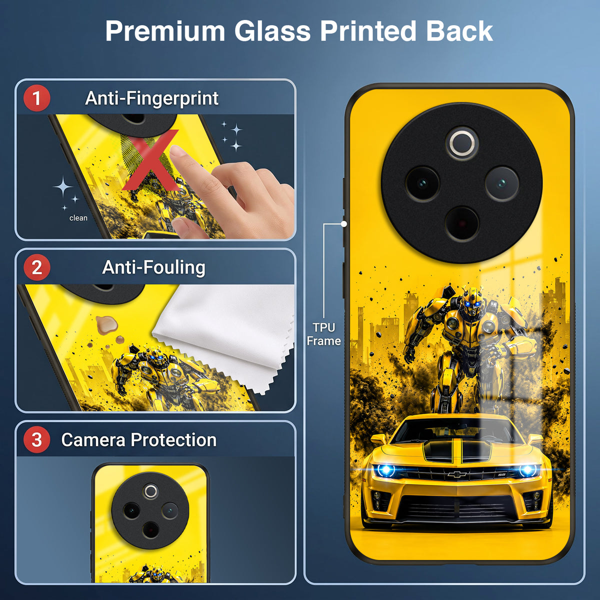 Vivo T4 5G Yellow Transformers Car Acrylic Glass Back Case