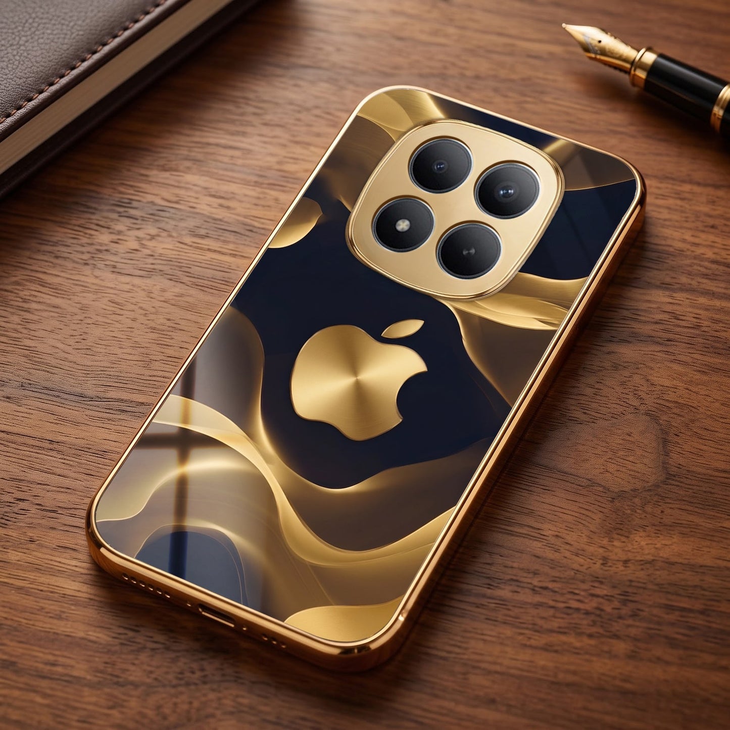 Redmi Note 15 Pro+ 5G Luxury Wave Gold Electroplated Glass Phone Back Case