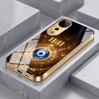 Vivo V40 Pro 5G God’s Plan Evil Eye Gold Electroplated Glass Phone Back Case