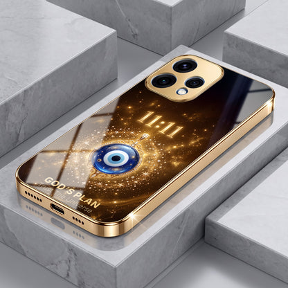 Oppo Reno 15 5G God’s Plan Evil Eye Gold Electroplated Glass Phone Back Case