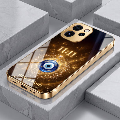 Oppo Reno 15 Pro Mini 5G God’s Plan Evil Eye Gold Electroplated Glass Phone Back Case