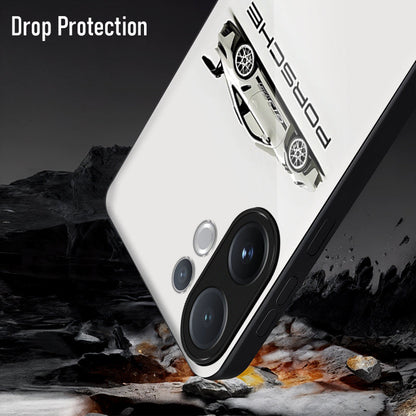 Vivo V60 5G Phone case with Porsche logo and 'Drop Protection' text on a rocky surface