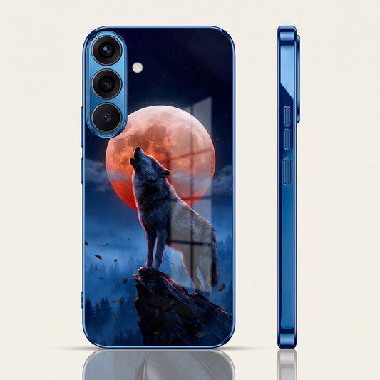 Samsung Galaxy A36 5G Lunar Wolf Blue Electroplated Glass Phone Back Case