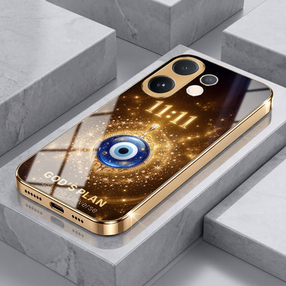 Vivo V60e 5G God’s Plan Evil Eye Gold Electroplated Glass Phone Back Case