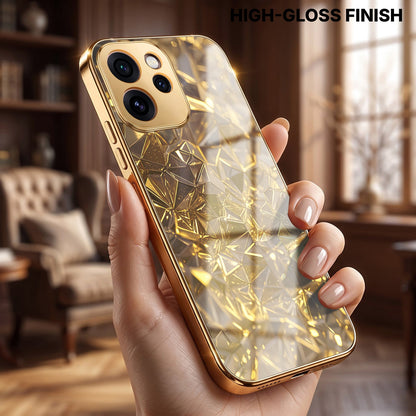 Oppo Reno 15 Pro Mini 5G Golden Diamond Shatter Gold Electroplated Glass Phone Back Case