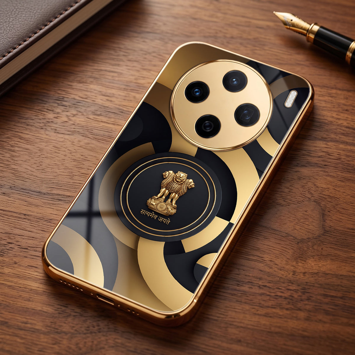 Vivo X200 5G Royal Emblem Gold Electroplated Glass Phone Back Case