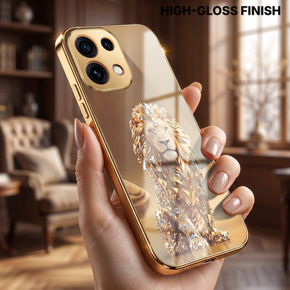 Oppo Reno 16C 5G Luxury Lion Gold Electroplated Glass Phone Back Case