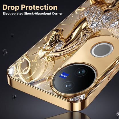 Vivo T4R 5G Luxury Horse Texture Gold Electroplated Glass Phone Back Case