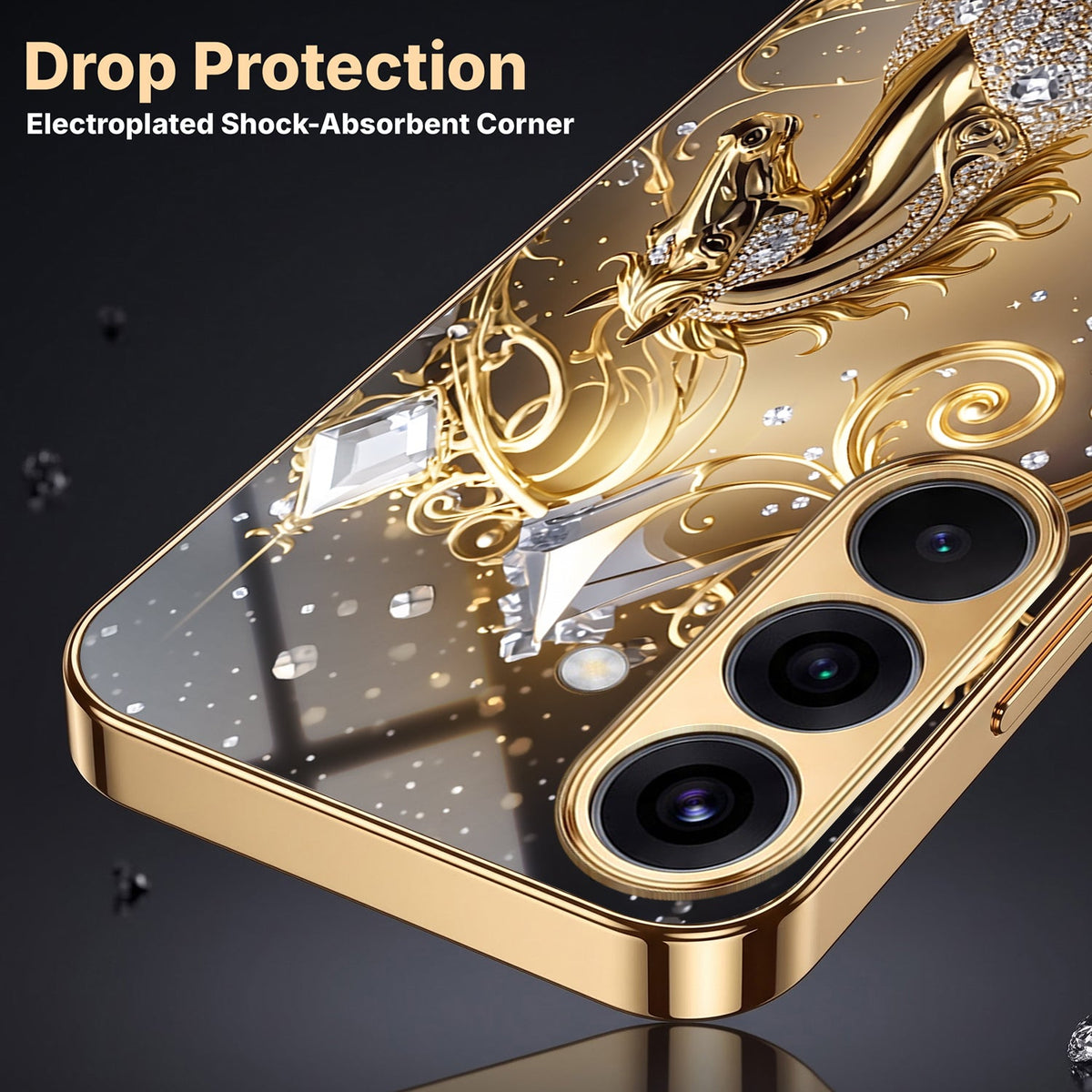 Samsung Galaxy A36 5G Luxury Horse Texture Gold Electroplated Glass Phone Back Case