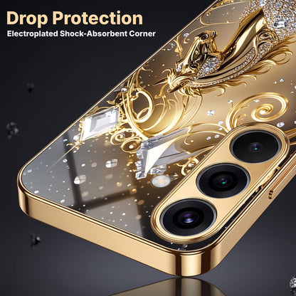 Samsung Galaxy A36 5G Luxury Horse Texture Gold Electroplated Glass Phone Back Case