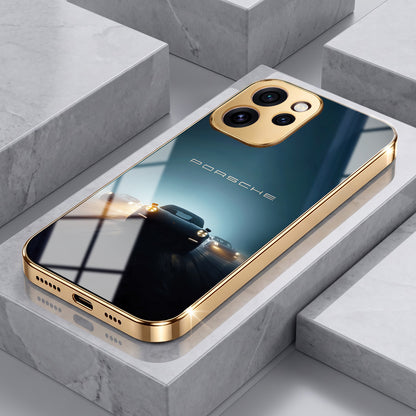Oppo Reno 15 Pro Mini 5G Porsche Luxury Gold Electroplated Glass Phone Back Case