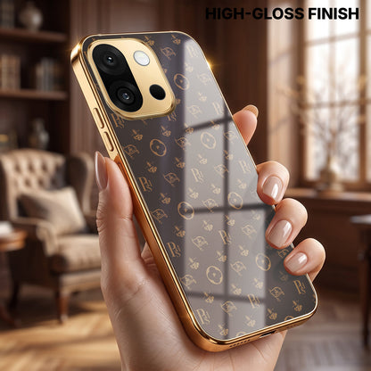 OnePlus 13s 5G Luxury Monogram Brown Gold Electroplated Glass Phone Back Case