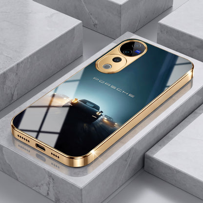 Vivo V40 Pro 5G Porsche Luxury Gold Electroplated Glass Phone Back Case