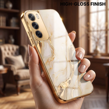 Oppo Reno 12 Pro 5G Marvel Texture Gold Electroplated Glass Phone Back Case