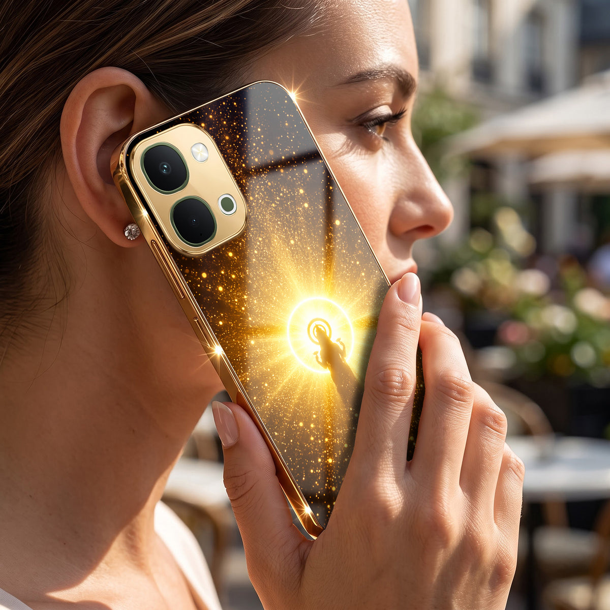 Vivo T5x 5G Lakshmi Sacred Gold Electroplated Glass Phone Back Case