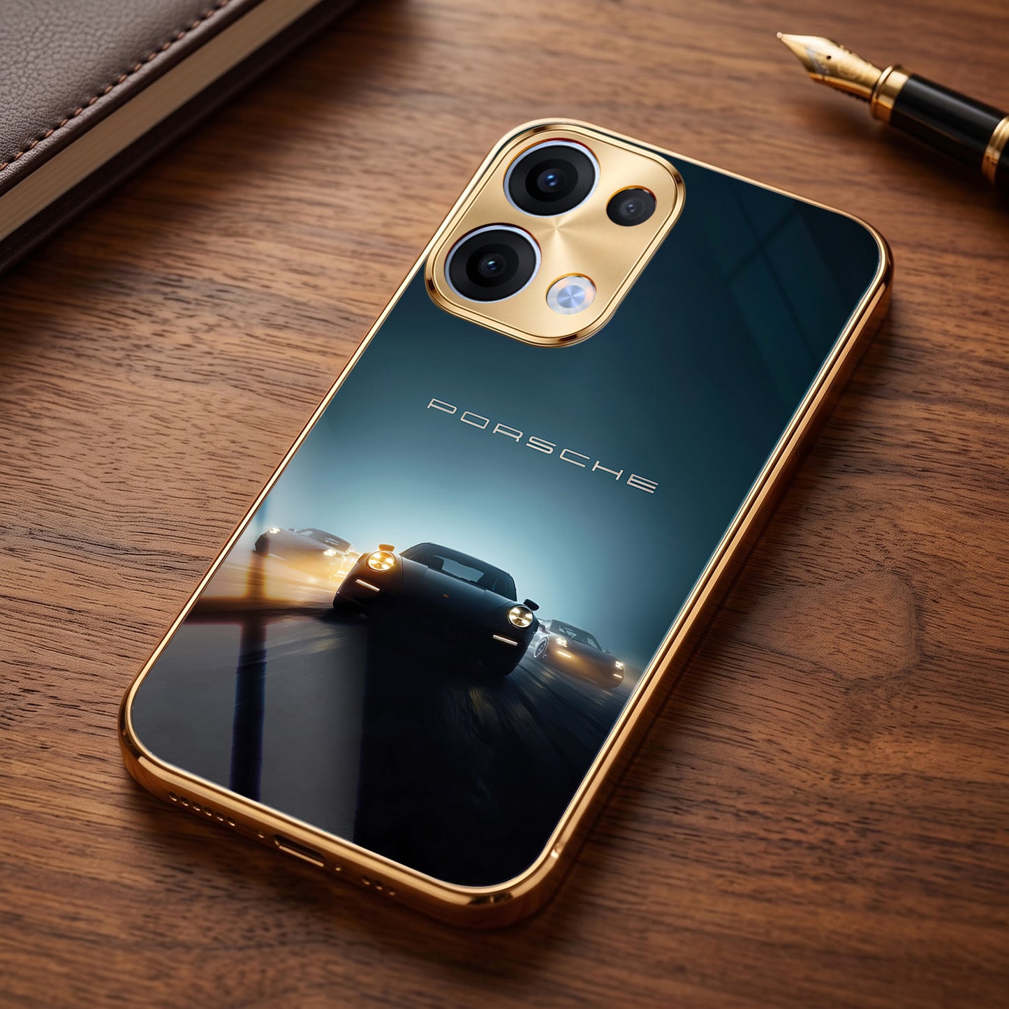 Oppo Reno 13 5G Porsche Luxury Gold Electroplated Glass Phone Back Case