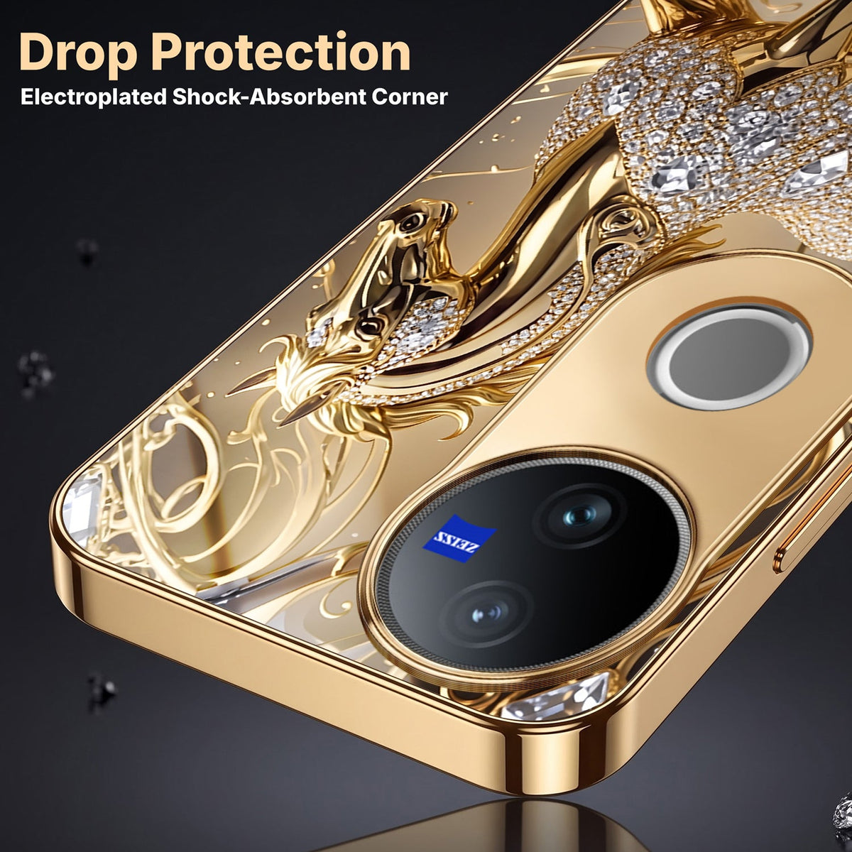 Vivo V50 5G Luxury Horse Texture Gold Electroplated Glass Phone Back Case