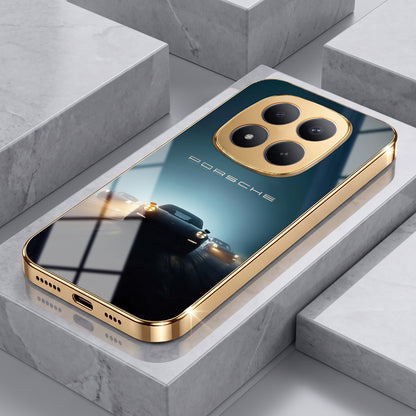 Redmi Note 15 Pro Plus 5G Porsche Luxury Gold Electroplated Glass Phone Back Case
