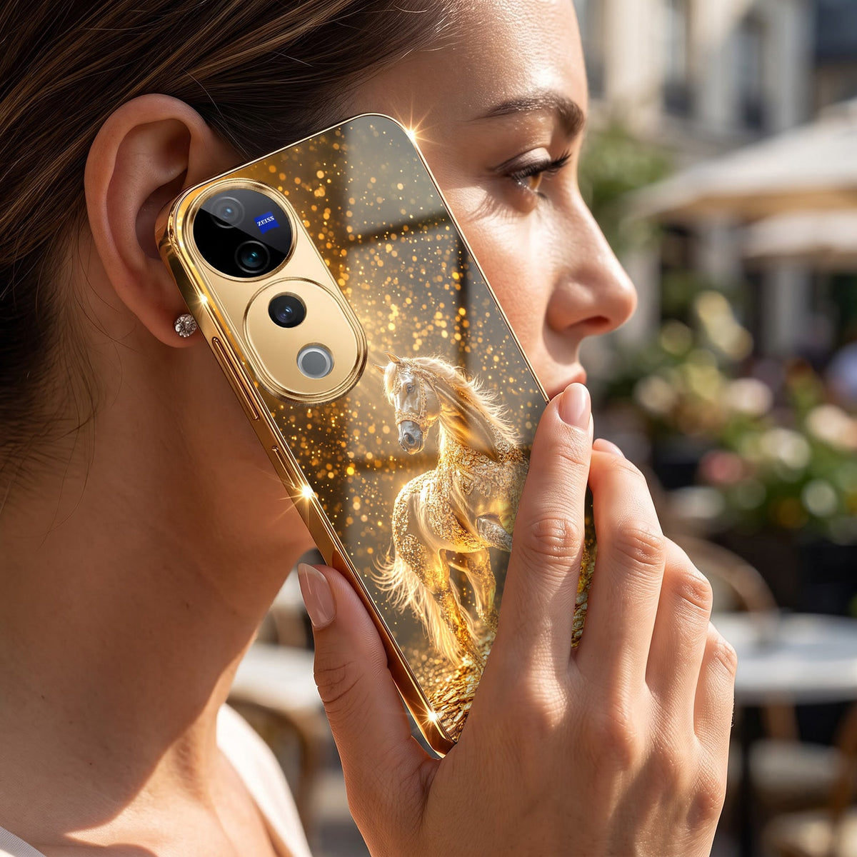 Vivo V40 Pro 5G Golden Horse Sparkle Gold Electroplated Glass Phone Back Case