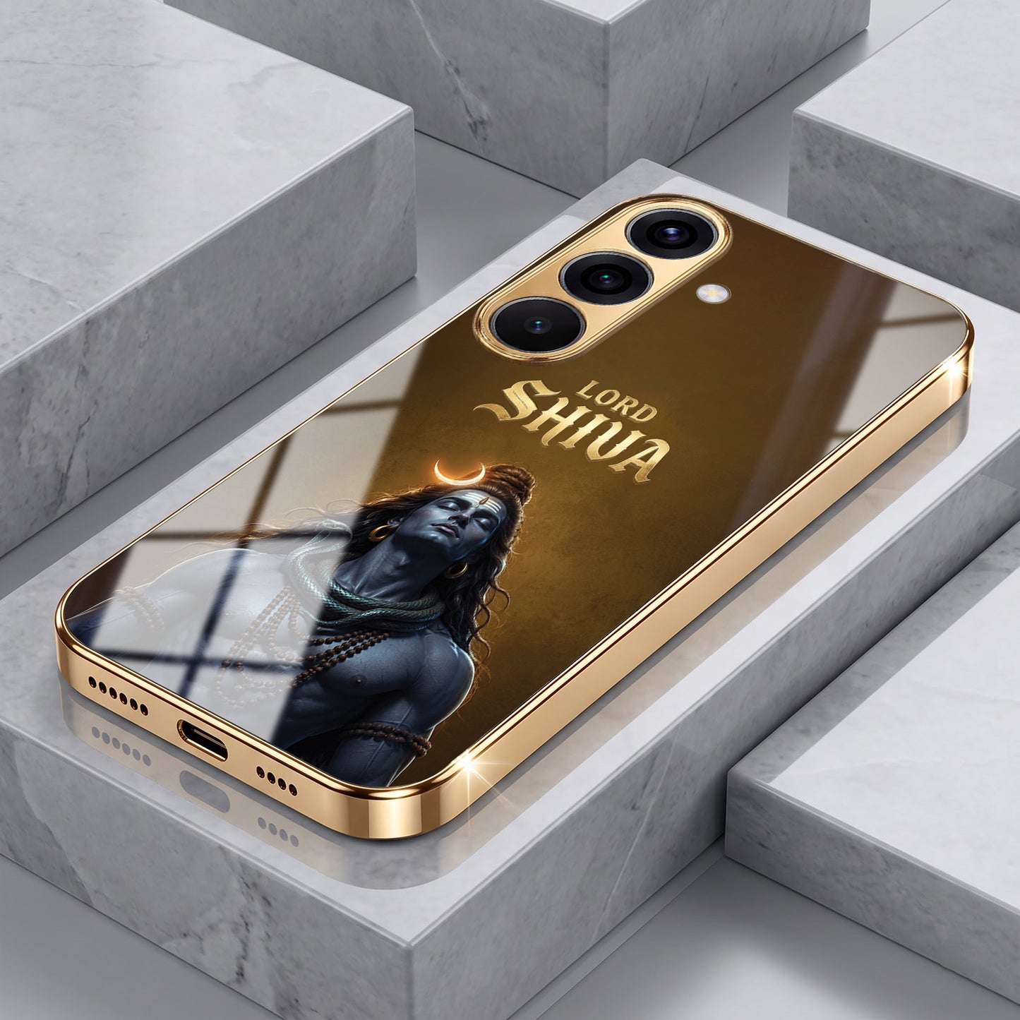 Samsung Galaxy A36 5G Lord Shiva Gold Electroplated Glass Phone Back Case