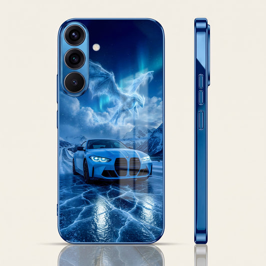 Samsung Galaxy A36 5G Ice Dragon GT Blue Electroplated Glass Phone Back Case