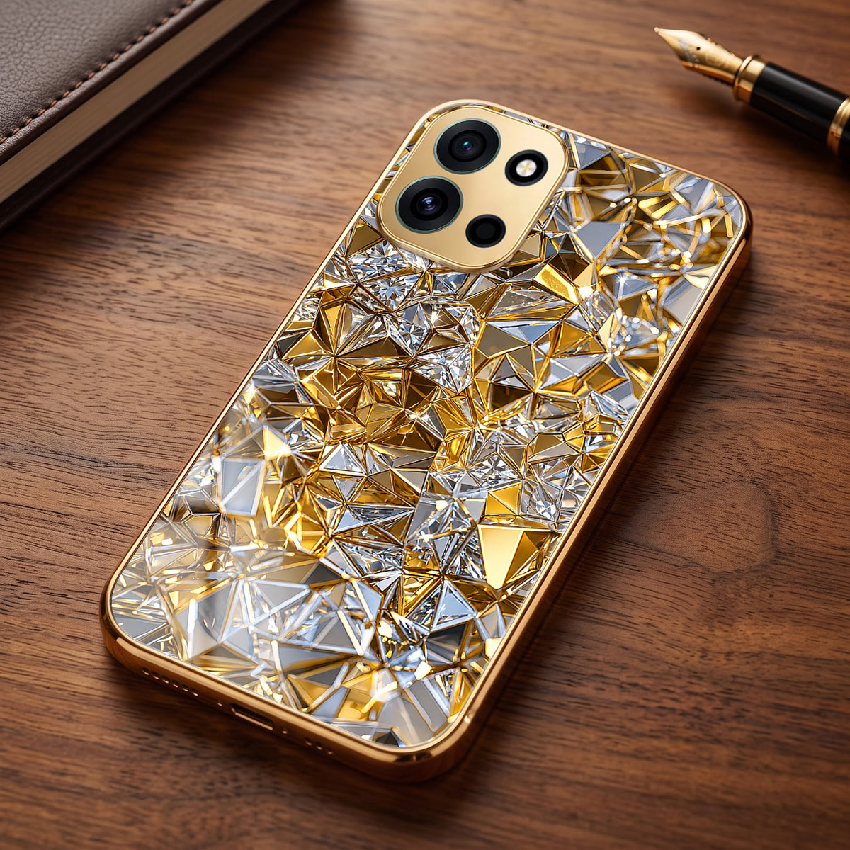 OnePlus Nord 6 5G White Diamond Shatter Gold Electroplated Glass Phone Back Case