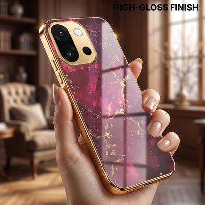 OnePlus 13s 5G Luxury Crimson Marble Gold Electroplated Glass Phone Back Case