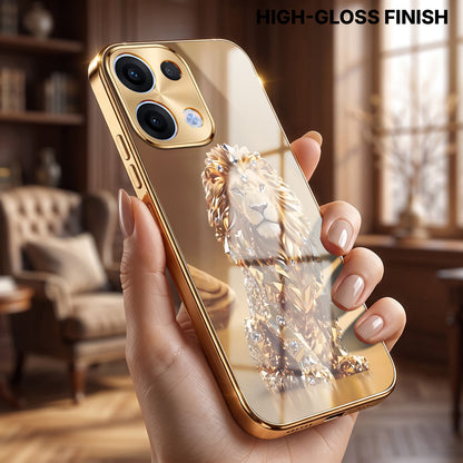 Oppo Reno 13 5G Luxury Lion Gold Electroplated Glass Phone Back Case