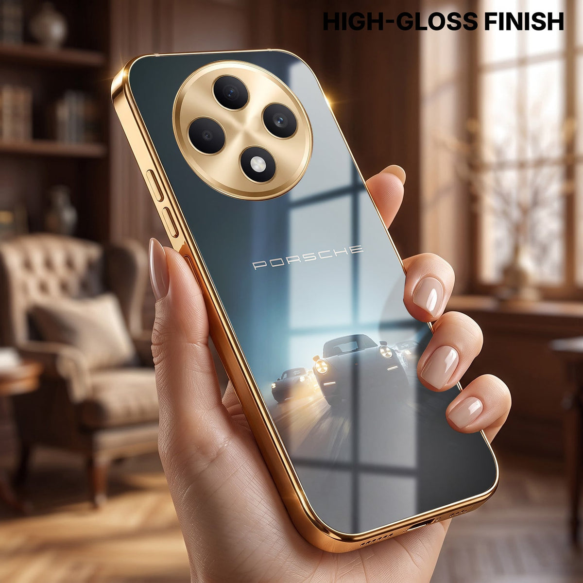 Oppo F27 Pro+ 5G Porsche Luxury Gold Electroplated Glass Phone Back Case