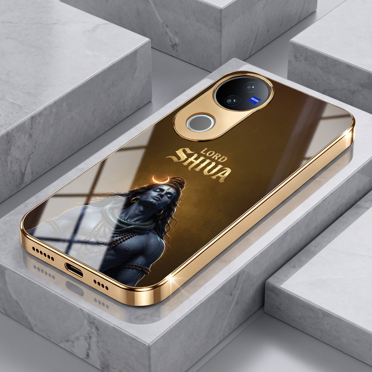 Vivo V50 5G Lord Shiva Gold Electroplated Glass Phone Back Case