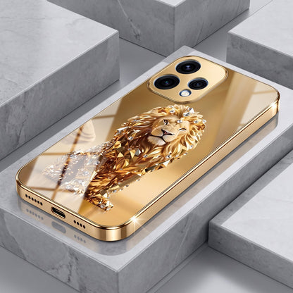 Oppo Reno 15 5G Luxury Lion Gold Electroplated Glass Phone Back Case