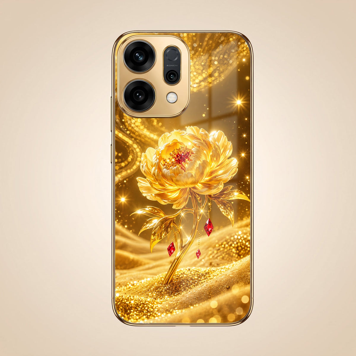 Oppo Reno 14 5G Golden Rose Elegance Gold Electroplated Glass Phone Back Case
