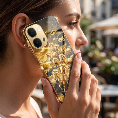Vivo T5x 5G Horses Royal Glory Gold Electroplated Glass Phone Back Case
