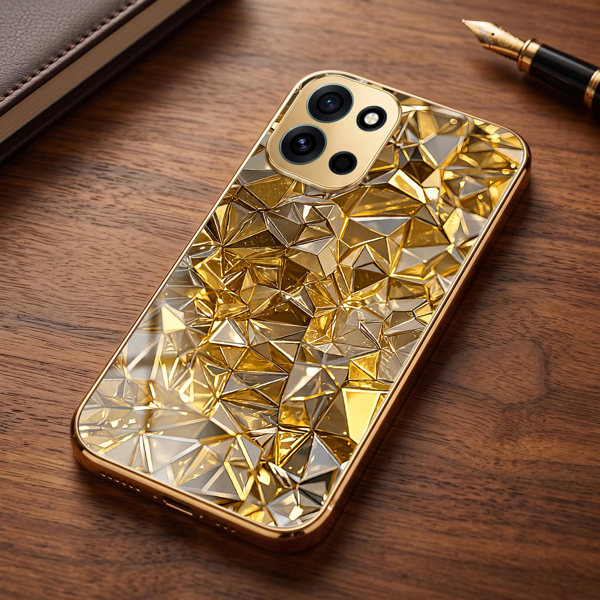 OnePlus Nord 6 5G Golden Diamond Shatter Gold Electroplated Glass Phone Back Case
