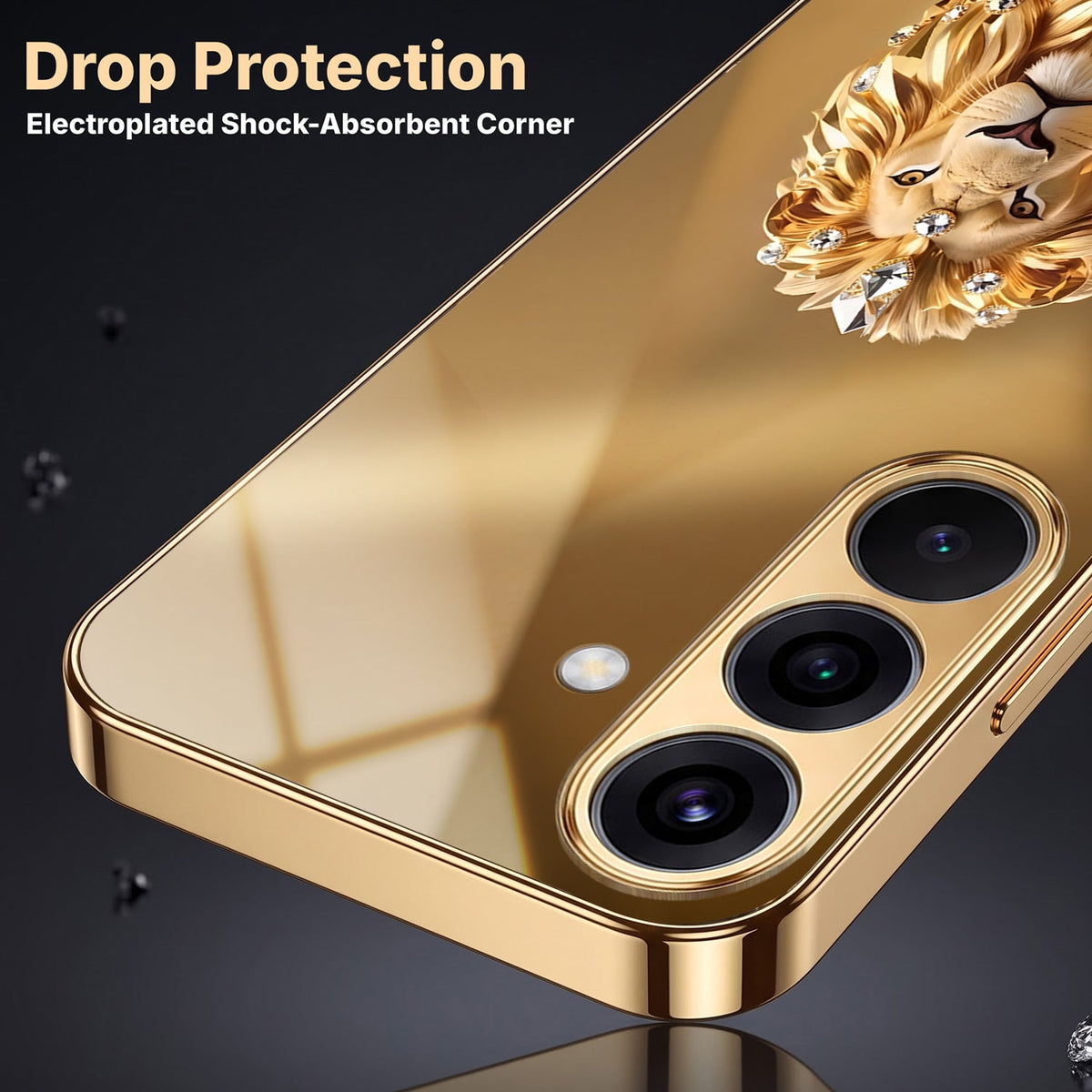 Samsung Galaxy A36 5G Luxury Lion Gold Electroplated Glass Phone Back Case