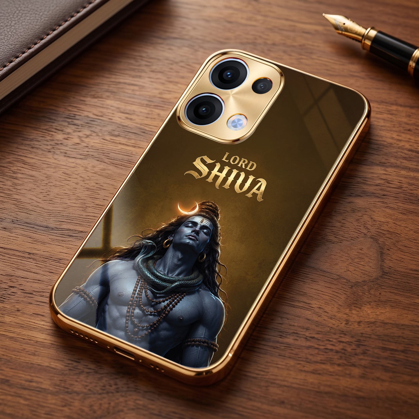 Oppo Reno 13 5G Lord Shiva Gold Electroplated Glass Phone Back Case