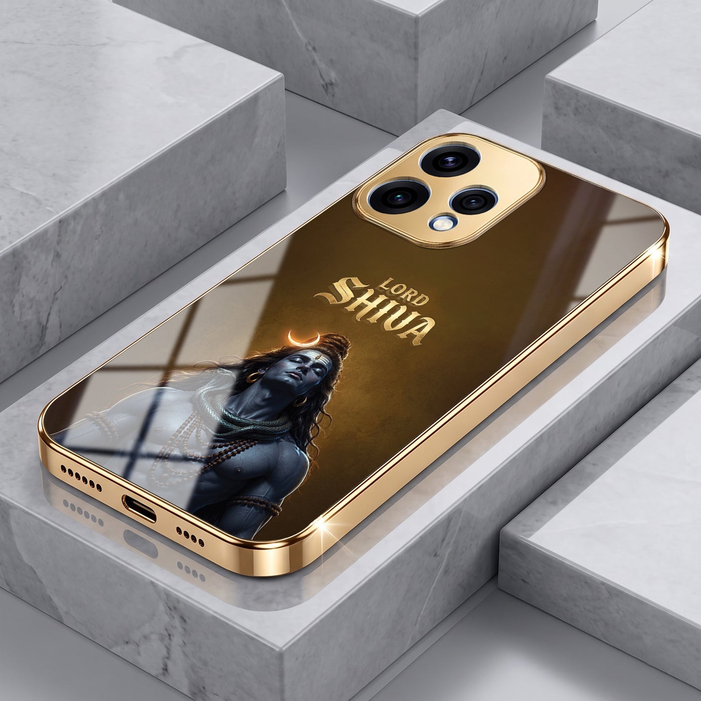 Oppo Reno 15 5G Lord Shiva Gold Electroplated Glass Phone Back Case